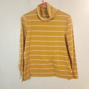 Talbots Nice Stripe Yellow White Cotton Turtleneck Size Large